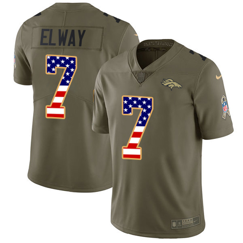 Nike Broncos #7 John Elway Olive/USA Flag Men's Stitched NFL Limited Salute To Service Jersey